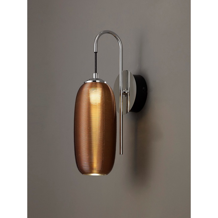 Idolite Hengduan Polished Chrome/Black Single LED Wall Light Complete With Copper Glass - 4000K