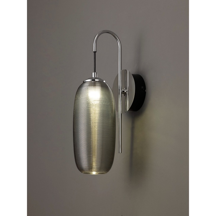 Idolite Hengduan Polished Chrome/Black Single LED Wall Light Complete With Smoked Glass - 4000K