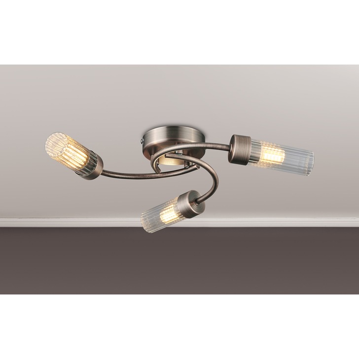 Idolite Holgate Flush 3 Light Bathroom Ceiling Light In Bronze Complete With Clear Glasses - IP44