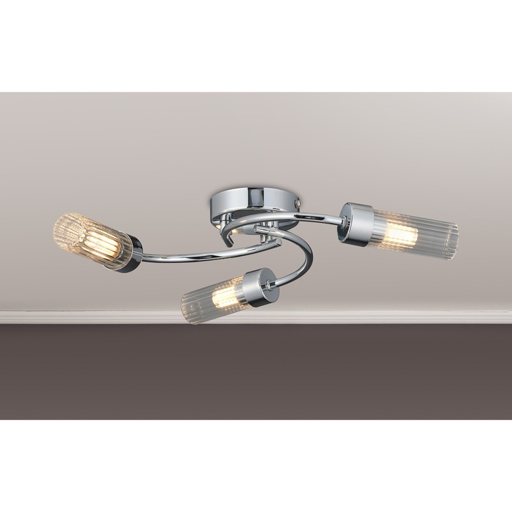 Idolite Holgate Flush 3 Light Bathroom Ceiling Light In Polished Chrome Complete With Clear Glasses - IP44