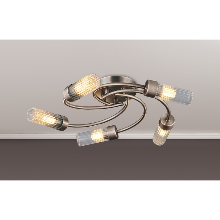 Idolite Holgate Flush 5 Light Bathroom Ceiling Light In Bronze Complete With Clear Glasses - IP44