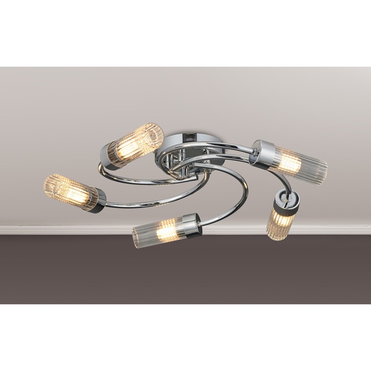 Idolite Holgate Flush 5 Light Bathroom Ceiling Light In Polished Chrome Complete With Clear Glasses - IP44