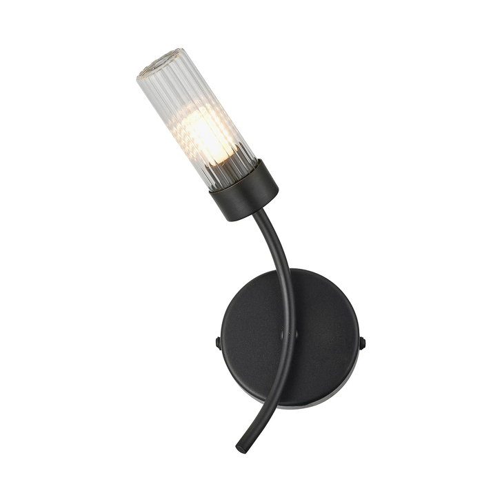 Idolite Holgate Left Facing Single Bathroom Wall Light In Satin Black Complete With Clear Glass - IP44