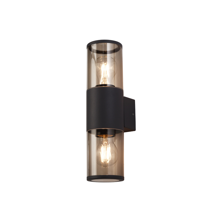 Idolite Hutt Anthracite 2 Light Exterior Wall Light Complete With Smoked Glasses - IP54