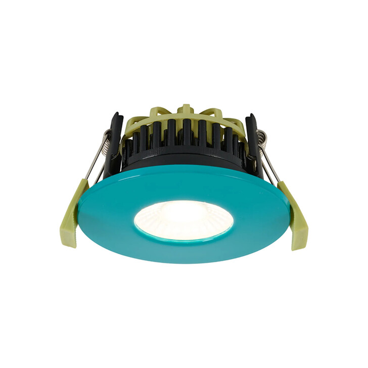 Idolite Imre 4/6/8W: Triac Dimmable 4CCT LED Fire Rated Downlight: Bright Teal Fascia: Cut Out: 70mm: 400/600/800lm: 60 Deg: IP65 DRIVER INC. 5yrs Wrnty