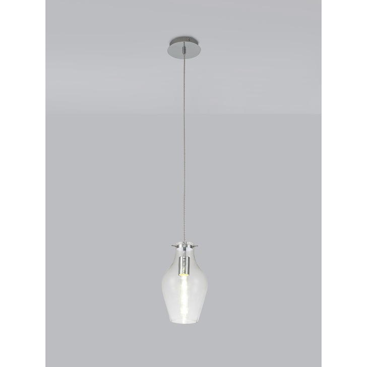 Idolite Ivy Polished Chrome Finish Single Pendant Light C/W Clear Glass