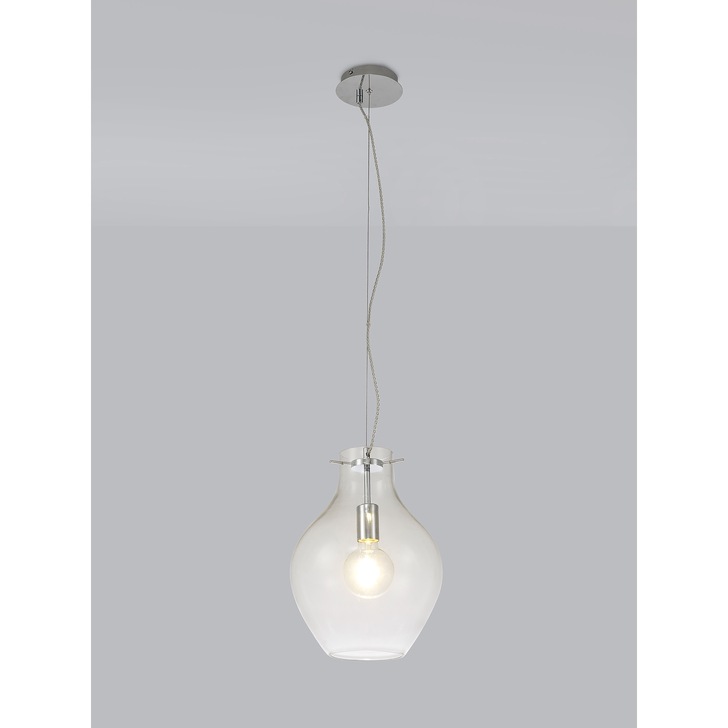 Idolite Ivy Polished Chrome Finish Single Pendant Light C/W Clear Glass