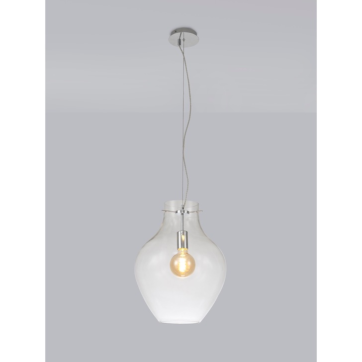 Idolite Ivy Polished Chrome Finish Single Pendant Light C/W Clear Glass