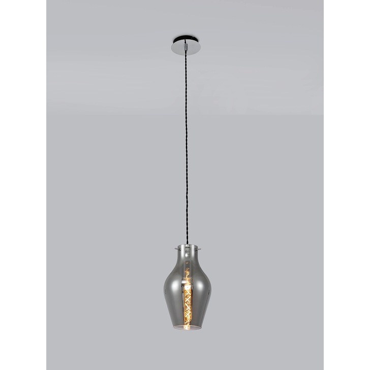 Idolite Ivy Polished Chrome Finish Single Pendant Light C/W Smoked Glass