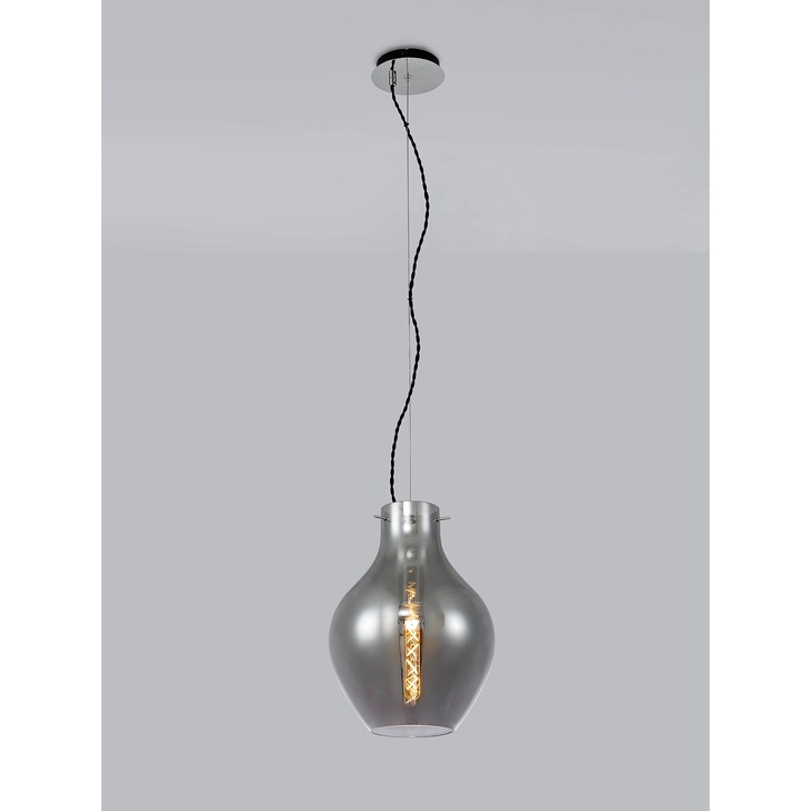 Idolite Ivy Polished Chrome Finish Single Pendant Light C/W Smoked Glass