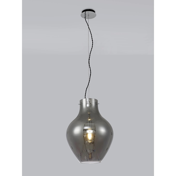 Idolite Ivy Polished Chrome Finish Single Pendant Light C/W Smoked Glass