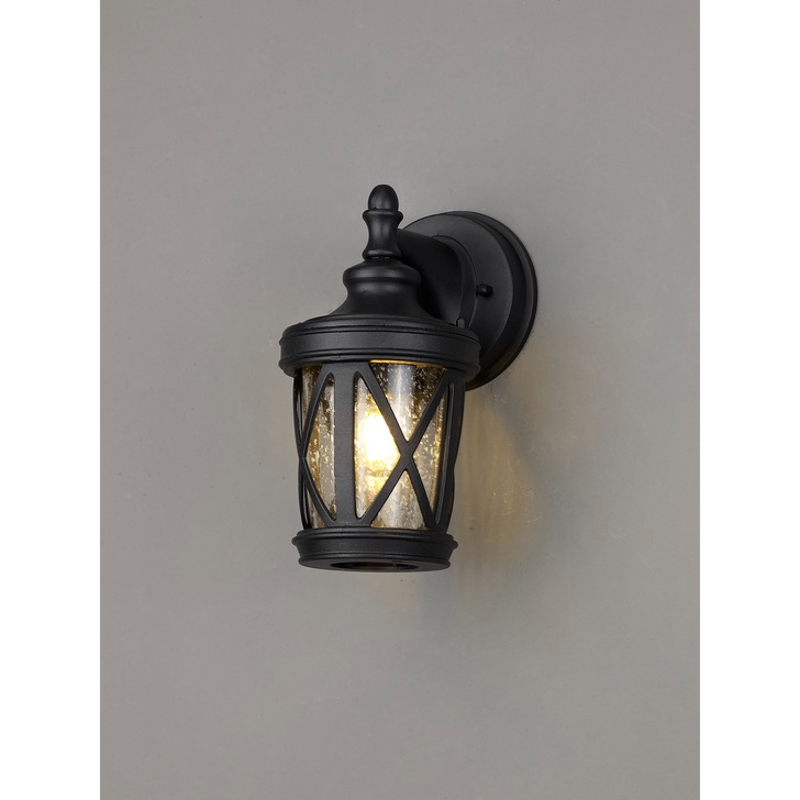 Idolite Jada Sand Black Finish Exterior Wall Light C/W Clear Seeded Glass - IP44