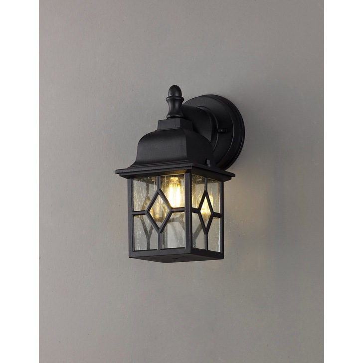 Idolite Jada Sand Black Finish Exterior Wall Light C/W Clear Seeded Glass - IP44