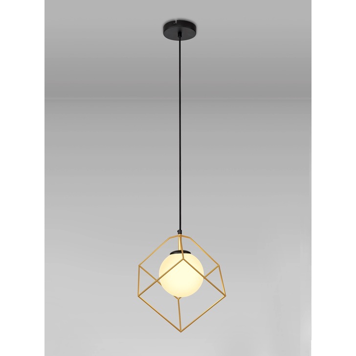 Idolite Julikske Matt Black/Painted Gold Single Pendant Light C/W Frosted Glass Globe