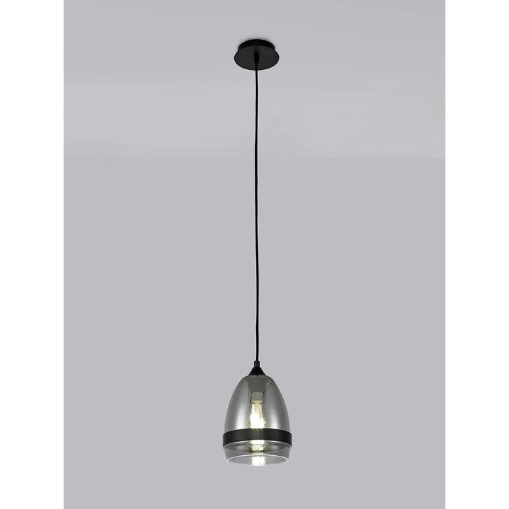 Idolite Kali Matt Black Finish Single Pendant Light C/W Smoked Glass