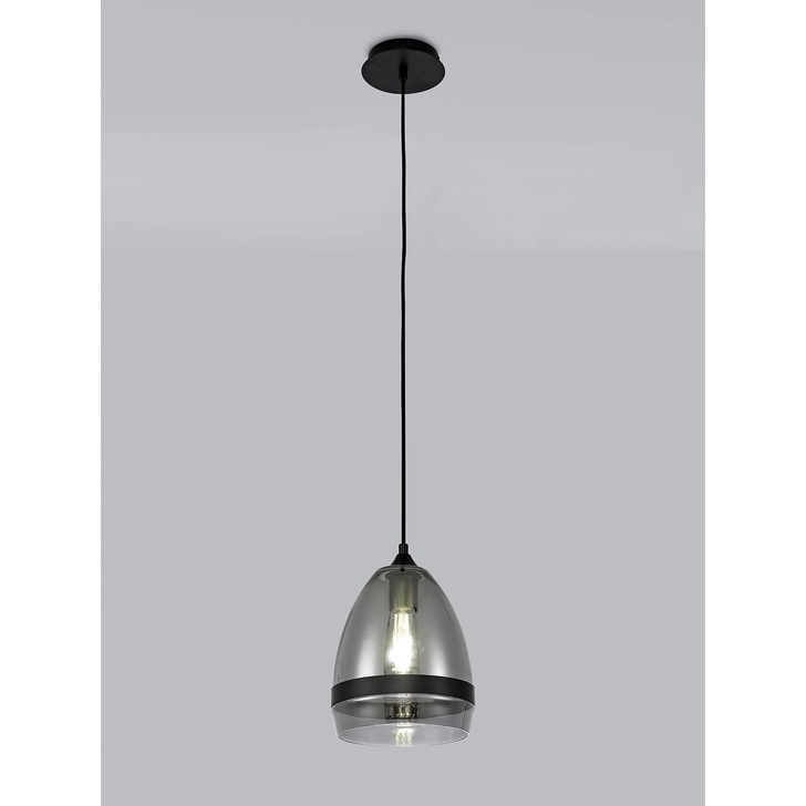 Idolite Kali Matt Black Finish Single Pendant Light C/W Smoked Glass