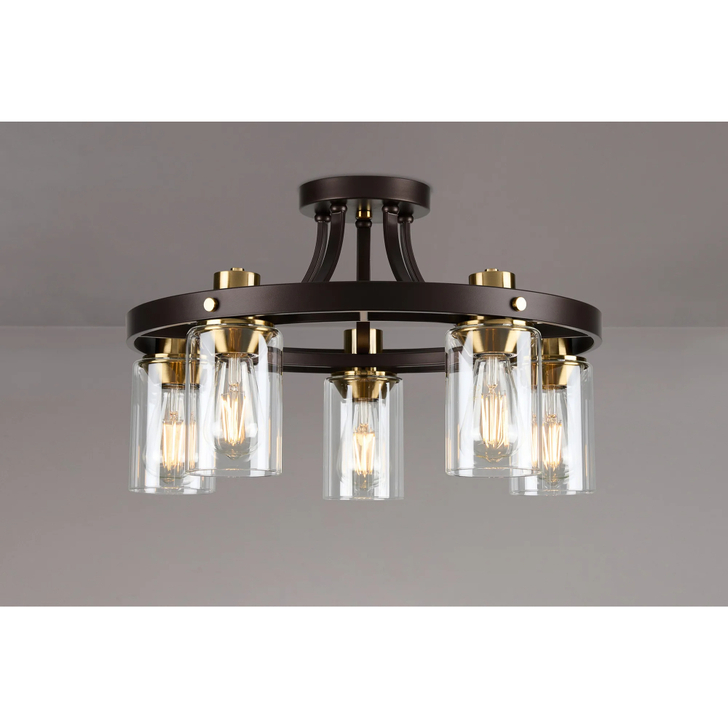 Idolite Karakoram 5 Light Semi Flush Brown Oxide Ceiling Light Complete With Clear Glasses