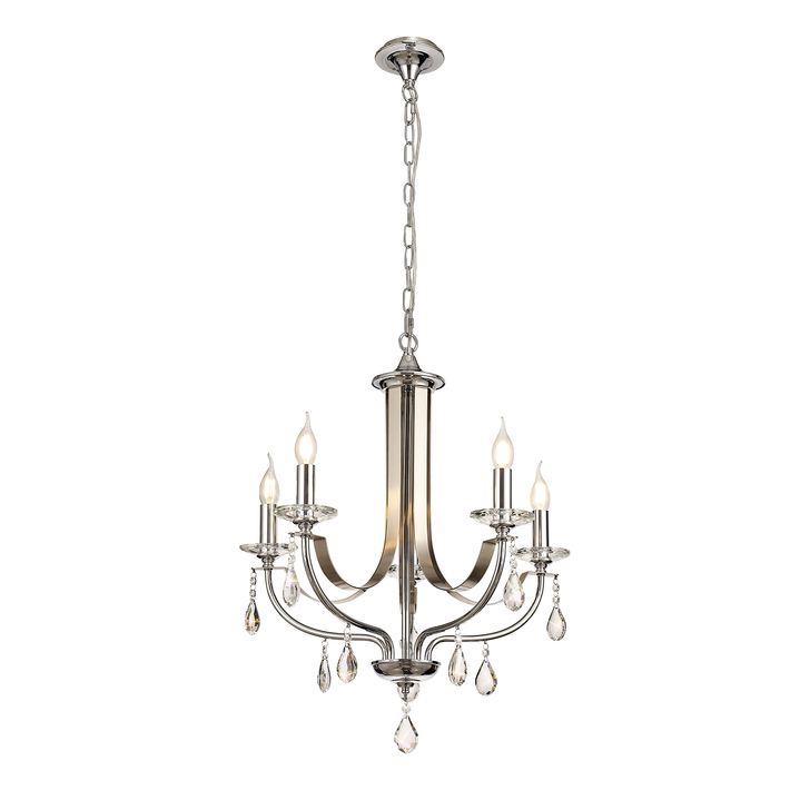 Idolite Kunlun Polished Chrome Finish 5 Light Crystal Chandelier