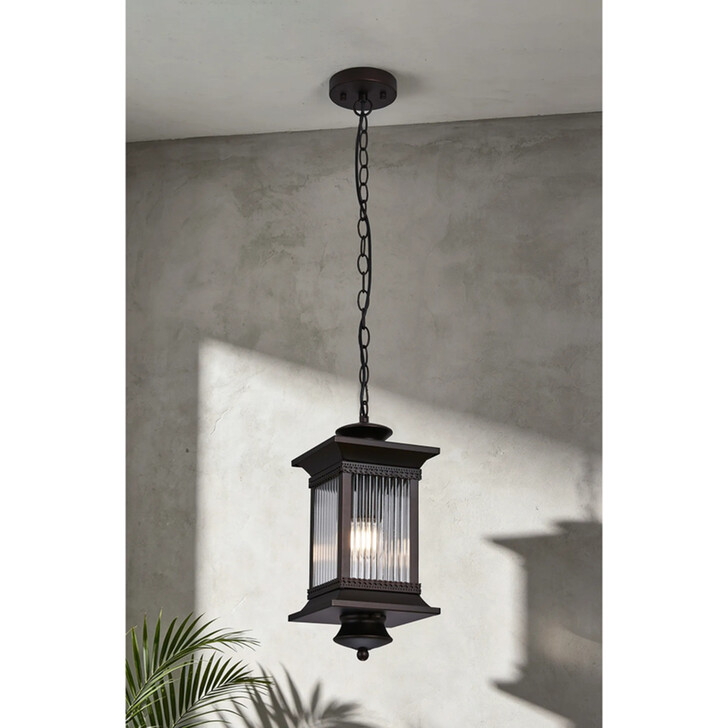 Idolite Lichfield Oil Rubbed Brass Finish Exterior Pendant Lamp Complete With Clear Lined Glass - IP54