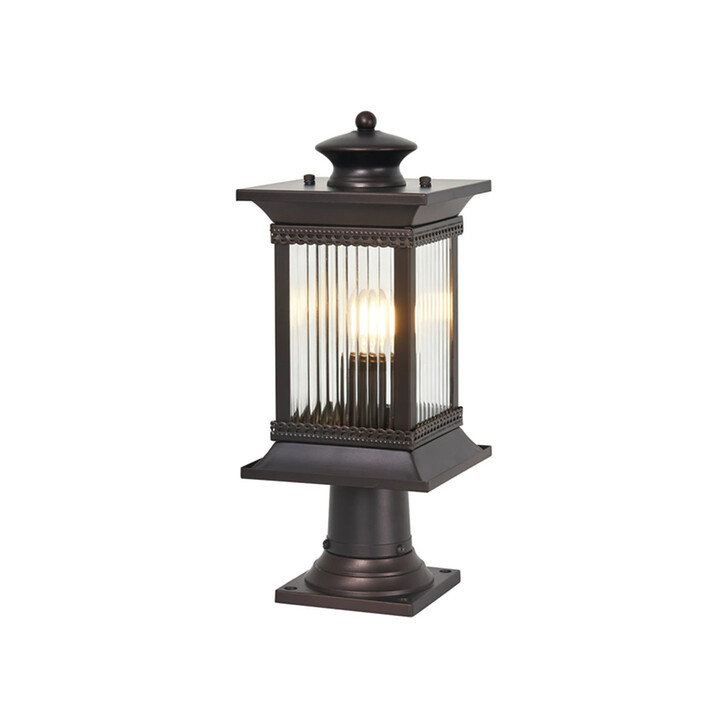 Idolite Lichfield Oil Rubbed Brass Finish Exterior Post Lamp Complete With Clear Lined Glass - IP54