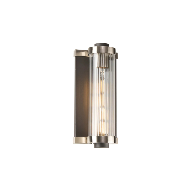 Idolite Limasol Anthracite And Satin Nickel Bathroom Wall Light Complete With Clear Ribbed Glass Shade