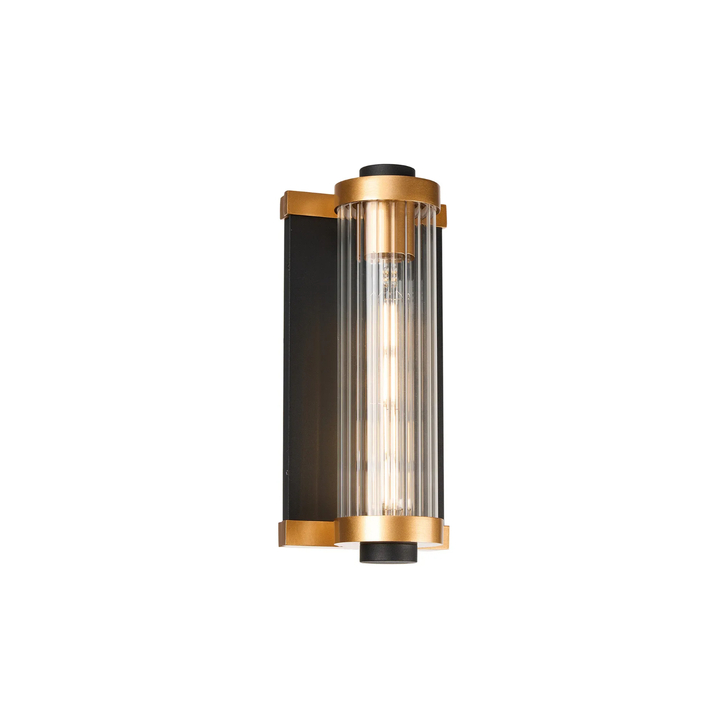 Idolite Limasol Black And Gold Bathroom Wall Light Complete With Clear Ribbed Glass Shade