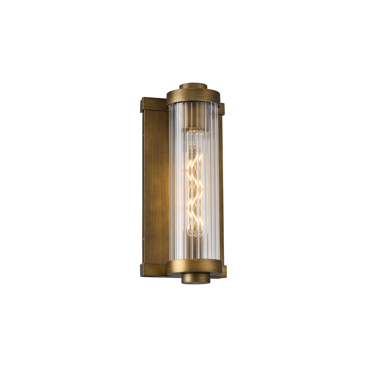 Idolite Limasol Matt Bronze Bathroom Wall Light Complete With Clear Ribbed Glass Shade