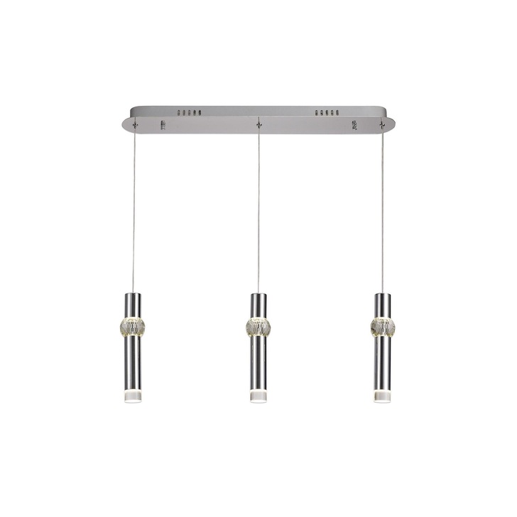 Idolite Limehouse Polished Chrome/Crystal Led 3 Light Linear Pendant - 3000K