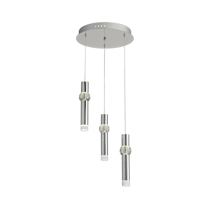 Idolite Limehouse Polished Chrome/Crystal Led 3 Light Pendant - 3000K