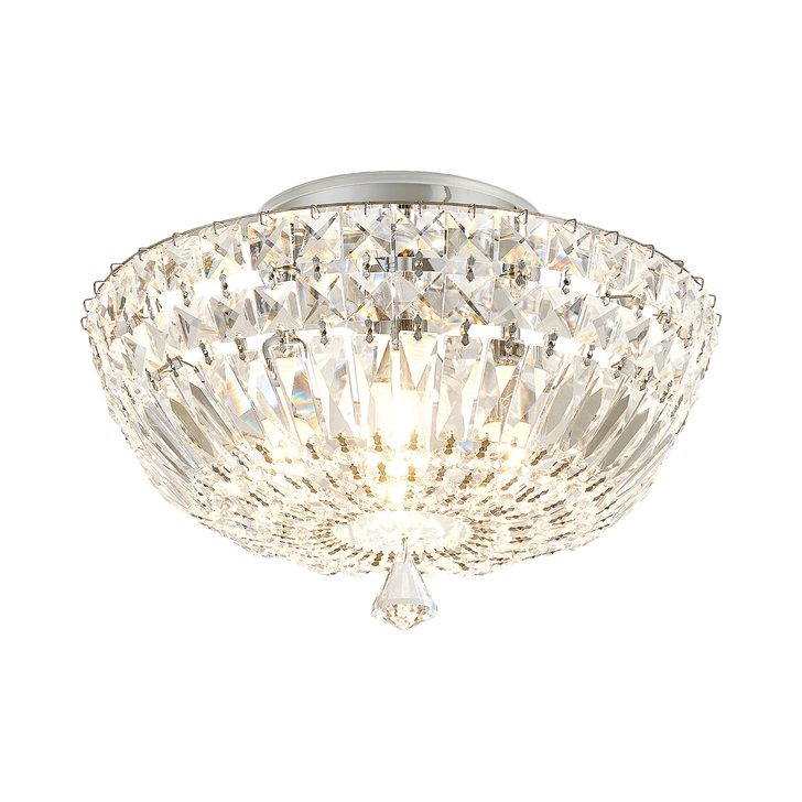 Idolite Lomax 31cm Flush Crystal Bathroom Ceiling Light Polished Chrome - IP44