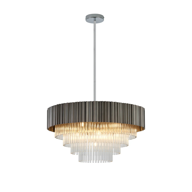 Idolite Lumi Fixed Pendant: 11 Light G9: Oxidised Grey/Polished Chrome/Clear Glass
