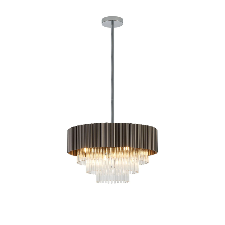 Idolite Lumi Fixed Pendant: 9 Light G9: Oxidised Coffee/Polished Chrome/Clear Glass