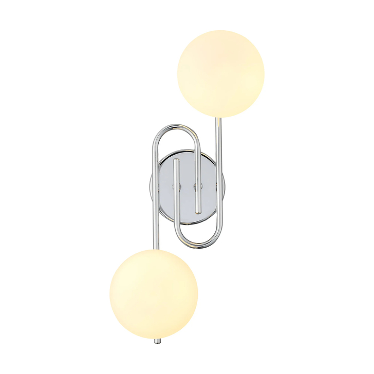 Idolite Lynch Polished Chrome Flush 2 Light Bathroom Wall Light Complete With Opal Glasses - IP44