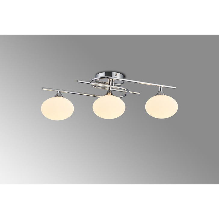 Idolite Lynch Polished Chrome Flush 3 Light Bathroom Ceiling Light Complete With Opal Glasses - IP44