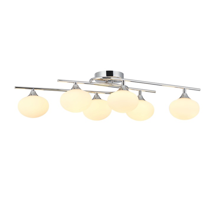 Idolite Lynch Polished Chrome Flush 6 Light Bathroom Ceiling Light Complete With Opal Glasses - IP44