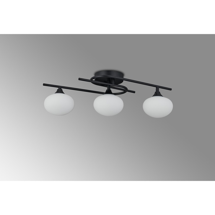 Idolite Lynch Satin Black Flush 3 Light Bathroom Ceiling Light Complete With Opal Glasses - IP44