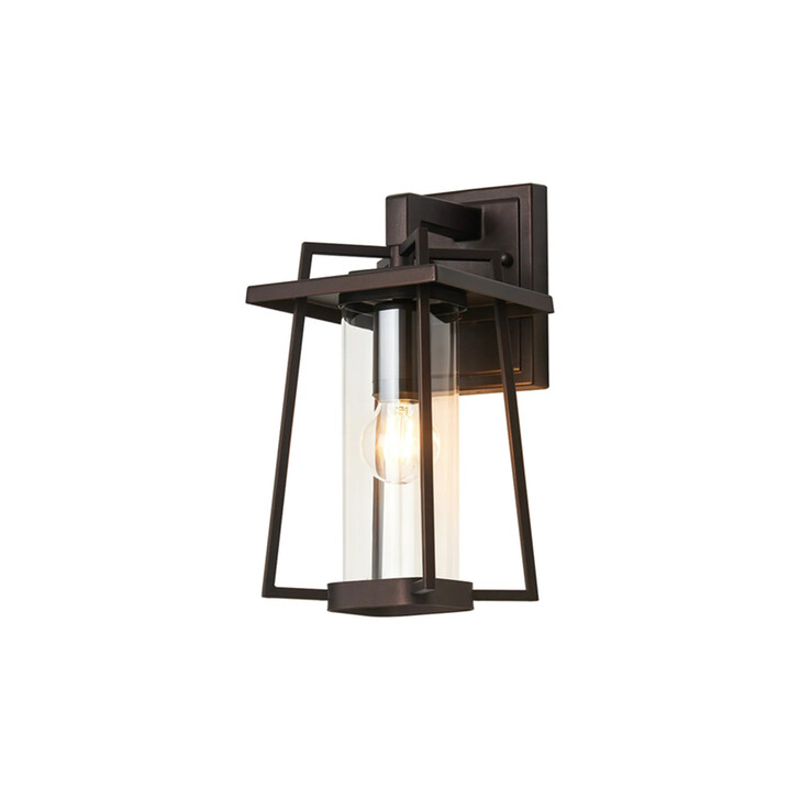 Idolite Malvern Trapezium Frame Downward Facing Exterior Wall Light In oil Rubbed Brass Ginish Complete With Clear Glass - IP54