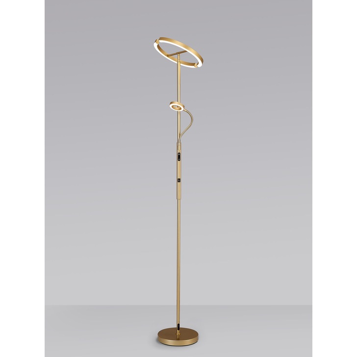 Idolite Mayor Satin Gold Finish 2 Light Adjustable Led Floor Lamp C/W Remote Control - 3000K-6000K