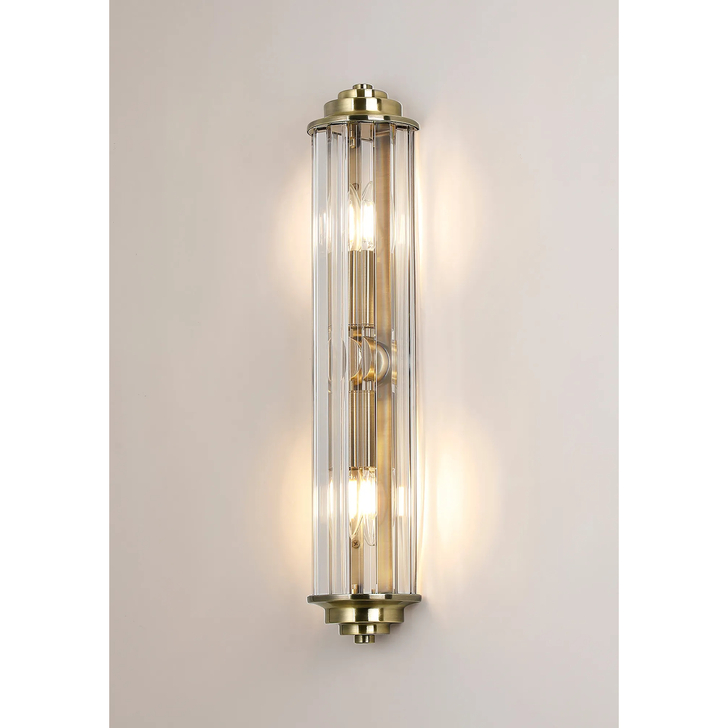 Idolite Million 2 Light Antique Brass Crystal Bathroom Wall Light - IP44