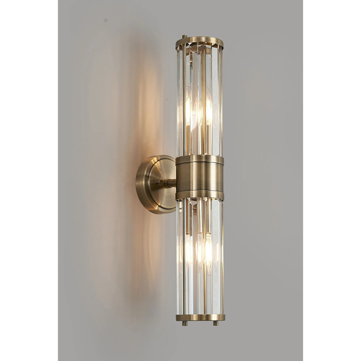 Idolite Million 2 Light Antique Brass Up And Down Crystal Bathroom Wall Light - IP44