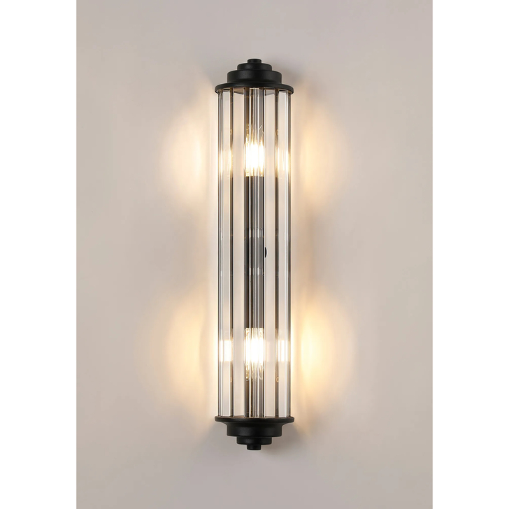 Idolite Million 2 Light Satin Black Crystal Bathroom Wall Light - IP44