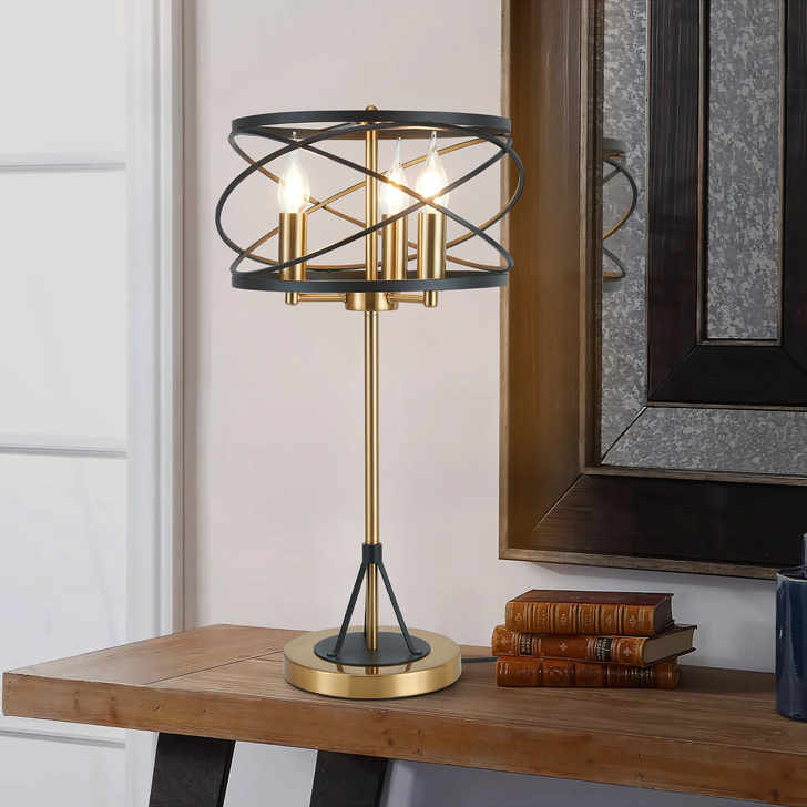Idolite Monument 3 Light Table Lamp Black/Satin Gold