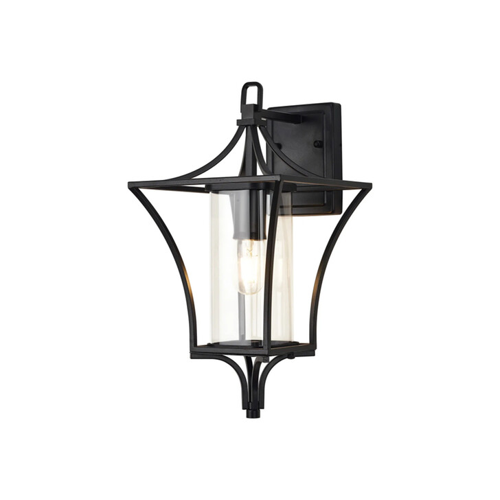 Idolite Nantwich Downward Facing Black Curved Frame Large Outdoor Wall Lantern Complete WIth Clear Cylindrical Glass - IP54