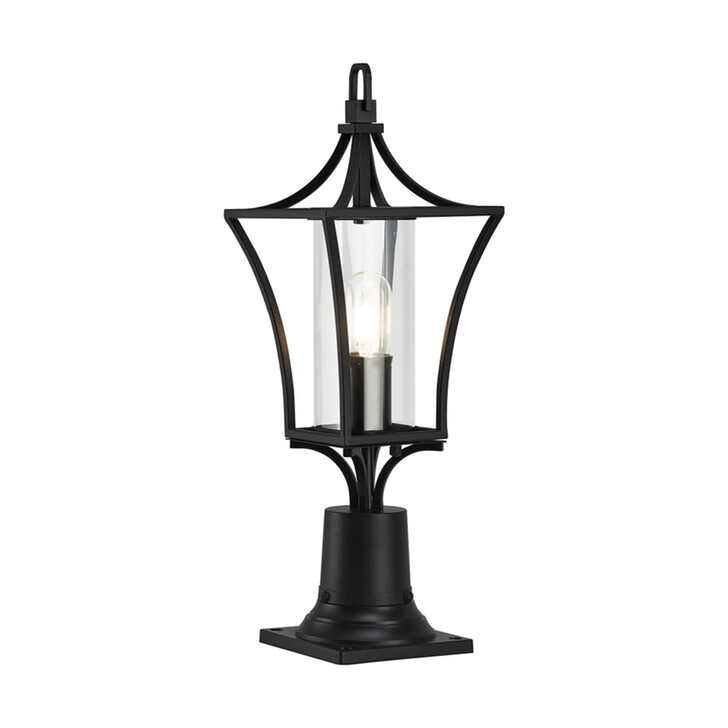 Idolite Nantwich Downward Facing Black Curved Frame Outdoor Post Light Complete WIth Clear Cylindrical Glass - IP54