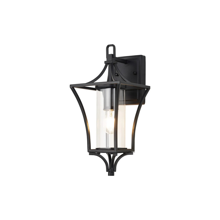Idolite Nantwich Downward Facing Black Curved Frame Small Outdoor Wall Lantern Complete WIth Clear Cylindrical Glass - IP54