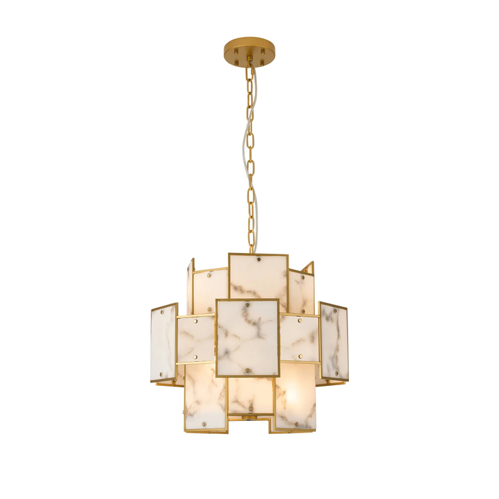 Idolite Natron 45cm Round Pendant/Semi Flush Faux Alabaster: 7 x E14: 1m Chain: Gold/Grey