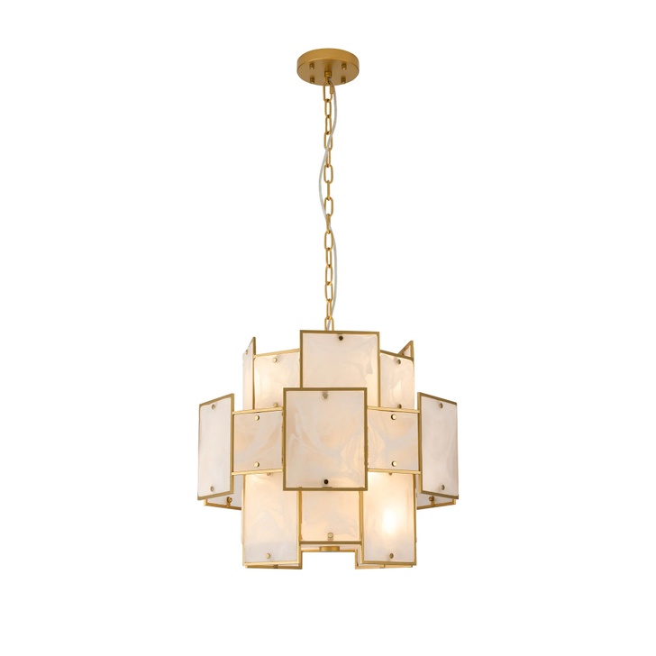Idolite Natron 45cm Round Pendant/Semi Flush White Glass Alabaster: 7 x E14: 1m Chain: Gold/White Frosted