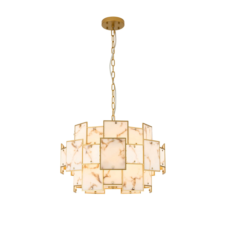 Idolite Natron 59cm Round Pendant/Semi Flush Faux Alabaster: 12 x E14: 1.5m Chain: Gold/Brown