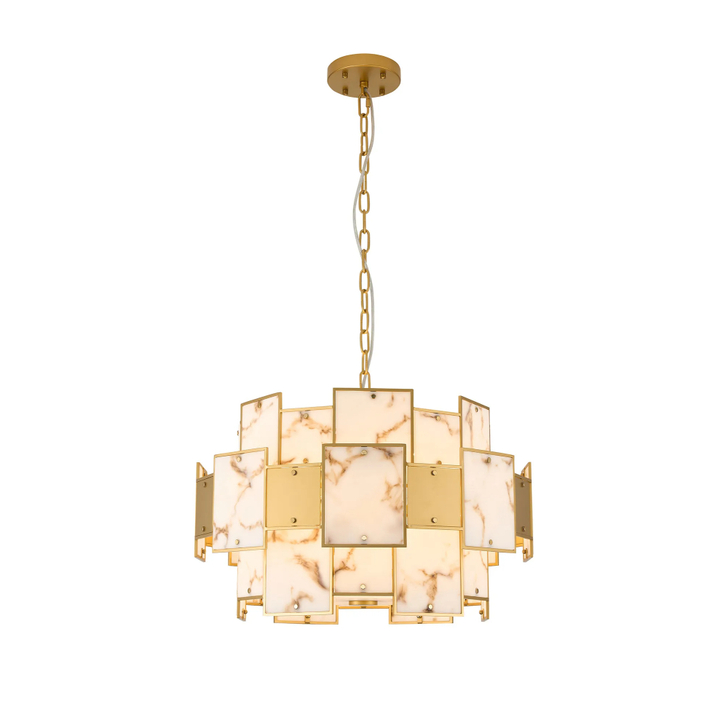 Idolite Natron 59cm Round Pendant/Semi Flush Faux Alabaster & Metal: 12 x E14: 1.5m Chain: Gold/Brown