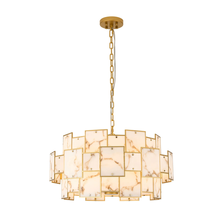 Idolite Natron 74cm Round Pendant/Semi Flush Faux Alabaster: 17 x E14: 2m Chain: Gold/Brown